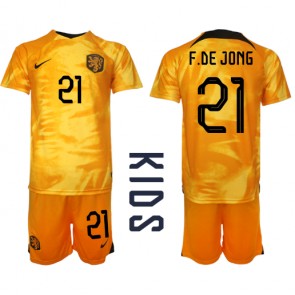 Maillot de foot Pays-Bas Frenkie de Jong #21 Domicile enfant Monde 2022 Manches Courte (+ pantalon court)